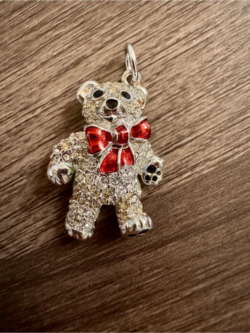 Swarovski Teddy Bear Crystal Pendant Charm Red Bow